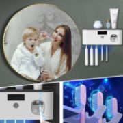 Picture of Wall Mounted Toothpaste Dispenser U·V Cleaner 5 Brush Slots Toothbrush Holder with Toothpaste Dispenser USB Rechargeable Toothbrush Holders for Bathroom