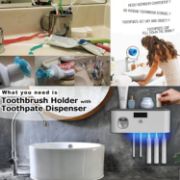 Picture of Wall Mounted Toothpaste Dispenser U·V Cleaner 5 Brush Slots Toothbrush Holder with Toothpaste Dispenser USB Rechargeable Toothbrush Holders for Bathroom