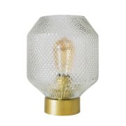 Picture of Antique Brass Table Lamp Featuring Textured Glass Lampshade for Bedroom or Living Room 