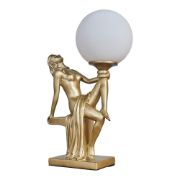 Picture of Art Deco Table Lamp 37.5CM Tall Woman Holding Frosted Glass Globe Light LED Bulb