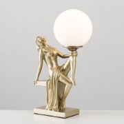 Picture of Art Deco Table Lamp 37.5CM Tall Woman Holding Frosted Glass Globe Light LED Bulb