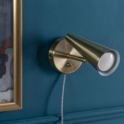 Picture of Adjustable Cone Brushed Brass Plug-In Wall Light Easy-Fit Reading Lamp