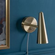 Picture of Adjustable Cone Brushed Brass Plug-In Wall Light Easy-Fit Reading Lamp