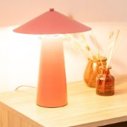 Picture of Coral Metal Table Lamp with Tapered Lampshade: Modern Lighting for Living Room or Bedroom