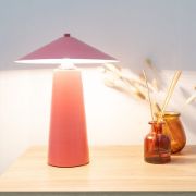 Picture of Coral Metal Table Lamp with Tapered Lampshade: Modern Lighting for Living Room or Bedroom