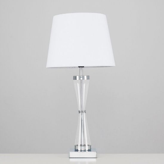 Picture of Modern Table Lamp Chrome Hourglass Light Fabric Lampshades LED Bulb