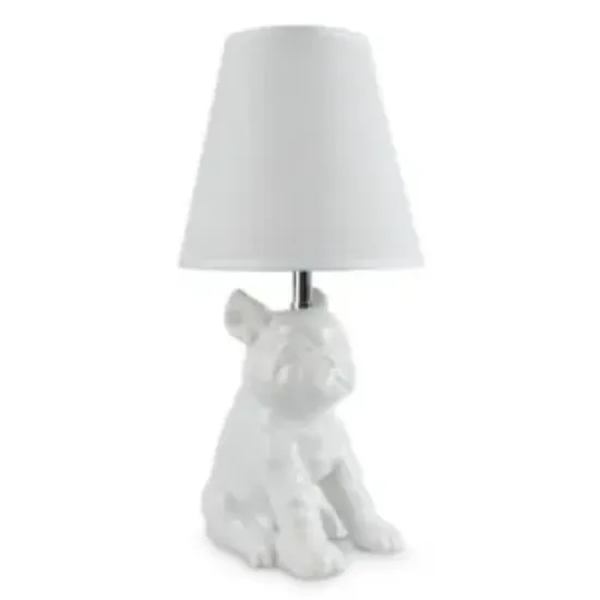 Picture of French Bulldog Table Lamp White Ceramic Modern Frenchie Design with LED Bulb