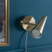 Picture of Set of 2 Brushed Brass Plug-In Wall Lights with Adjustable Cone Shades - Easy-Fit Task Lamps