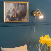 Picture of Set of 2 Brushed Brass Plug-In Wall Lights with Adjustable Cone Shades - Easy-Fit Task Lamps