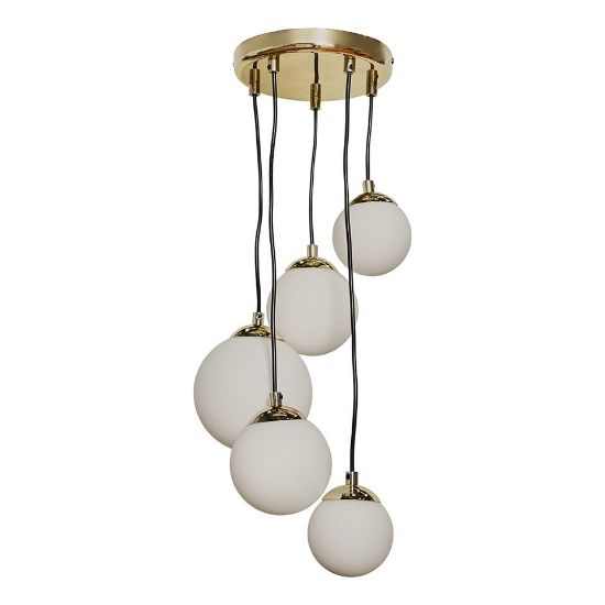 Picture of Ceiling Light Fitting 5 Way Opal Glass Shades Suspended Lighting LED G9 Bulbs