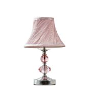 Picture of Metal Touch Table Lamp with Chrome Finish, Pleated Pink Lampshade, and Acrylic Jewel Design