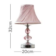 Picture of Metal Touch Table Lamp with Chrome Finish, Pleated Pink Lampshade, and Acrylic Jewel Design