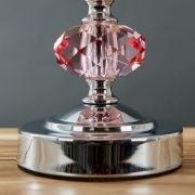 Picture of Metal Touch Table Lamp with Chrome Finish, Pleated Pink Lampshade, and Acrylic Jewel Design