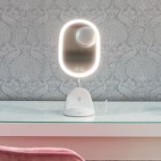 Picture of Metal Touch Table Lamp with Chrome Finish, Pleated Pink Lampshade, and Acrylic Jewel Design