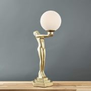 Picture of Table Lamp Retro Gold Art Deco Woman Design Light Frosted Lampshade LED Bulb