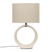 Picture of Pair of Ceramic Base Hoop Table Lamps with Drum Shades and LED Bulbs