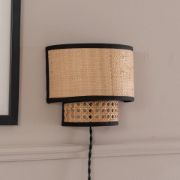 Picture of Easy-Fit Rattan Plug-In Wall Lamp: Wicker Cane for Living Room or Bedroom Lighting