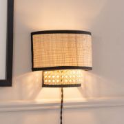 Picture of Easy-Fit Rattan Plug-In Wall Lamp: Wicker Cane for Living Room or Bedroom Lighting