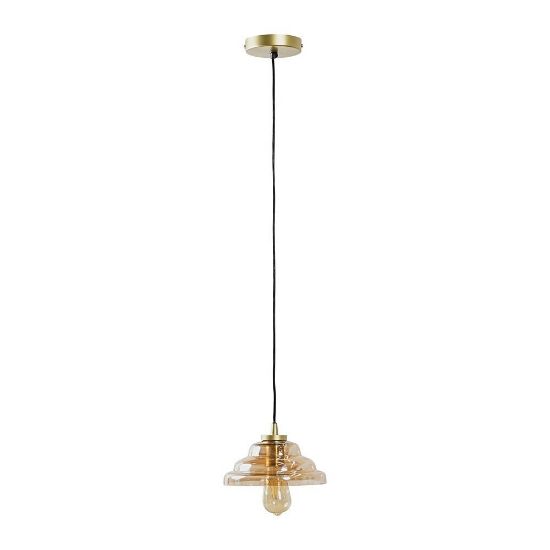 Picture of Antique Brass Hanging Pendant Ceiling Light Fixture with Lustre Amber Glass and LED Bulb