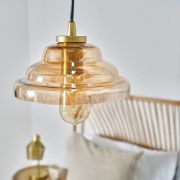 Picture of Antique Brass Hanging Pendant Ceiling Light Fixture with Lustre Amber Glass and LED Bulb