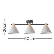 Picture of Wood & Grey Tapered Shades Metal 3-Way Ceiling Light Fixture with LED Bulb