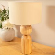 Picture of Oak Base Table Lamp Natural Drum Lampshade Living Room Bedroom Wooden Light