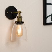 Picture of Steampunk Style Sconce: Metal LED Wall Light with Antique Brass Finish and Glass Shade