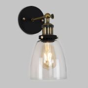 Picture of Steampunk Style Sconce: Metal LED Wall Light with Antique Brass Finish and Glass Shade