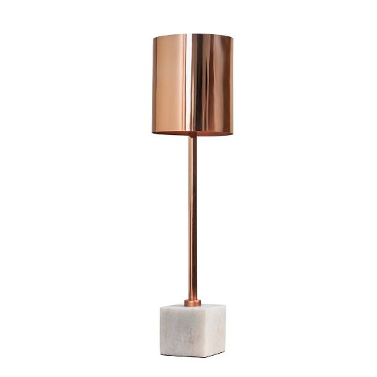 Picture of Copper Light Shade Large Table Lamp with Solid White Marble Base and LED Bulb