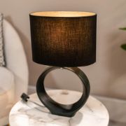 Picture of Ceramic Black Hoop Table Lamp with Drum Shade and LED Bulb