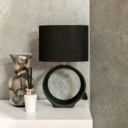 Picture of Ceramic Black Hoop Table Lamp with Drum Shade and LED Bulb