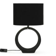 Picture of Ceramic Black Hoop Table Lamp with Drum Shade and LED Bulb