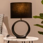 Picture of Ceramic Black Hoop Table Lamp with Drum Shade and LED Bulb