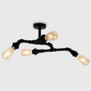 Picture of Industrial Black Metal Pipework Ceiling Light Fixture with SteamPunk Design Lights