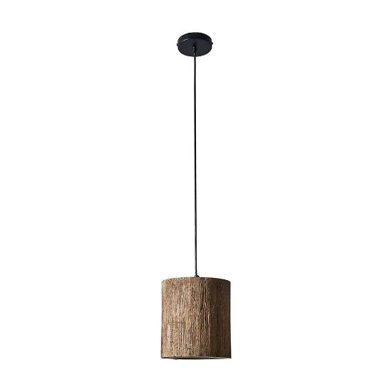 Picture of Rustic Wood Cylinder Ceiling Light Fixture Natural Living Room Lighting with LED Bulb