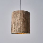 Picture of Rustic Wood Cylinder Ceiling Light Fixture Natural Living Room Lighting with LED Bulb