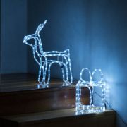 Picture of Festive LED Reindeer & Christmas Present Lights: Cool White, Indoor/Outdoor Garden Decor