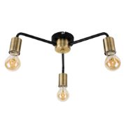 Picture of Industrial 3-Way Matt Black & Gold Ceiling Light Fixture with Metal Shades and LED Bulbs