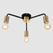 Picture of Industrial 3-Way Matt Black & Gold Ceiling Light Fixture with Metal Shades and LED Bulbs