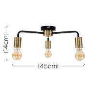 Picture of Industrial 3-Way Matt Black & Gold Ceiling Light Fixture with Metal Shades and LED Bulbs