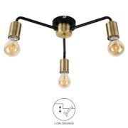 Picture of Industrial 3-Way Matt Black & Gold Ceiling Light Fixture with Metal Shades and LED Bulbs