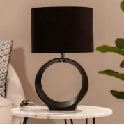 Picture of Black Hoop Ceramic Table Lamp with a Fabric Lampshade Living Room Bedroom Bedside Light