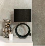 Picture of Black Hoop Ceramic Table Lamp with a Fabric Lampshade Living Room Bedroom Bedside Light