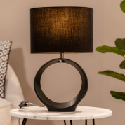 Picture of Black Hoop Ceramic Table Lamp with a Fabric Lampshade Living Room Bedroom Bedside Light