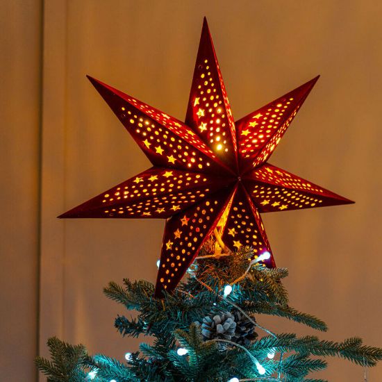 Picture of Christmas Velvet Star Lights Hanging Lampshade, Plug-In Wall Light, or Tree Topper