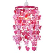 Picture of Pink Butterfly and Heart Children's Ceiling Lampshade: Easy Fit Pendant Shade