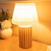 Picture of Wooden Table Lamp Base with White Pleated Lampshade Shade Natural Living Room Light