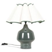 Picture of Green Glazed Ceramic Table Lamp with Speckled Base and Wavy Cream Shade