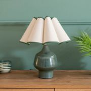 Picture of Green Glazed Ceramic Table Lamp with Speckled Base and Wavy Cream Shade