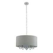 Picture of Chrome Suspended 5 Way Ceiling Light Fitting Slimline Grey Linen Shade LED Bulb